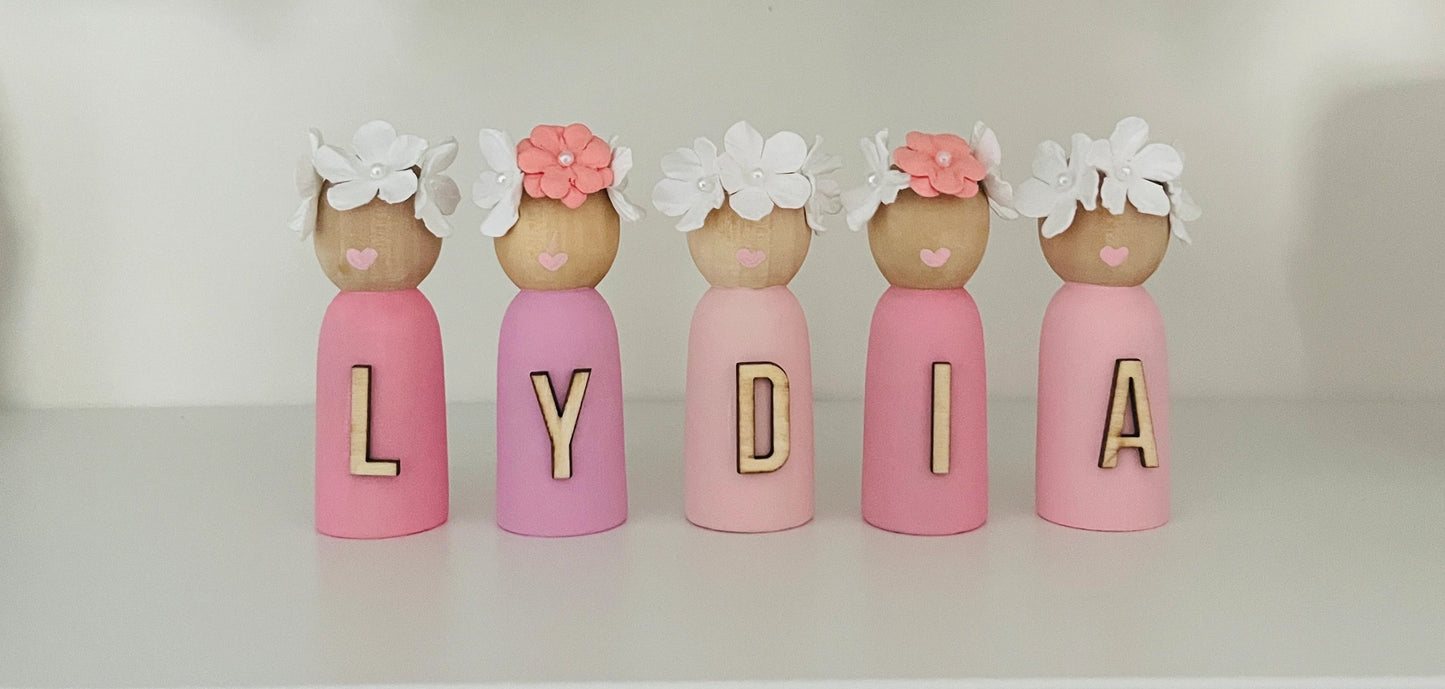 Personalised Peg Dolls | Shades of pink